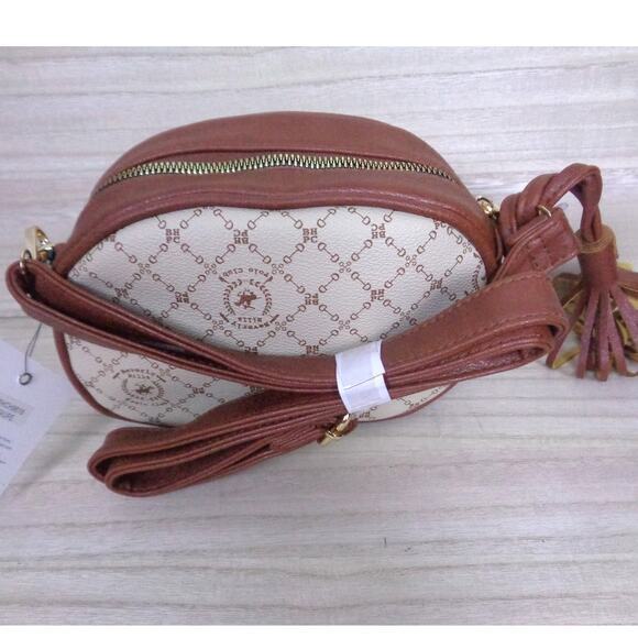 Beverly Hills Polo Club BHPC Cream &‎ Brown Vegan Leather Crossbody Purse - Picture 3 of 9